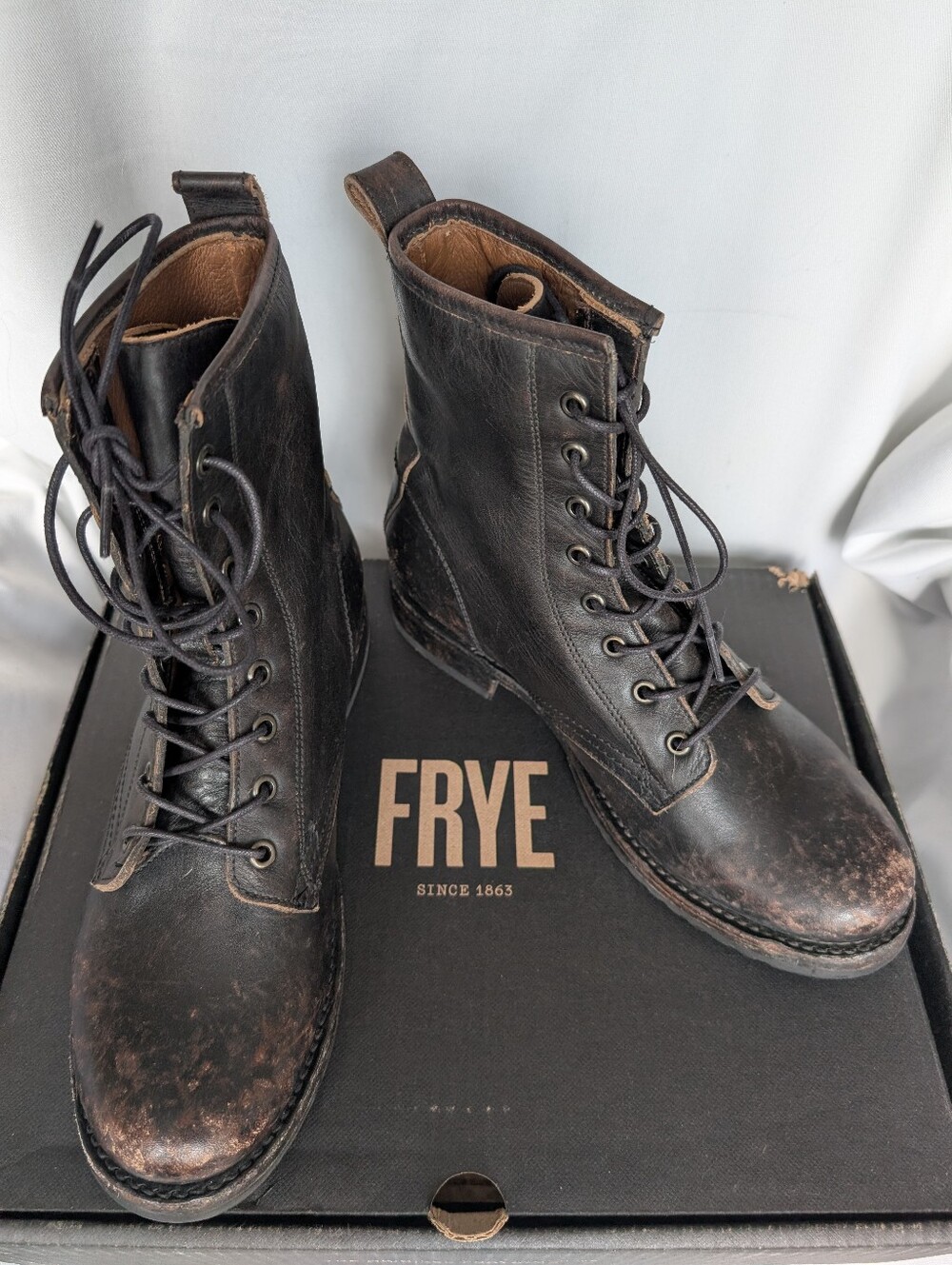 Frye Veronica Combat Boots Womens 9M Distressed Brown Leather Lace Up NIB